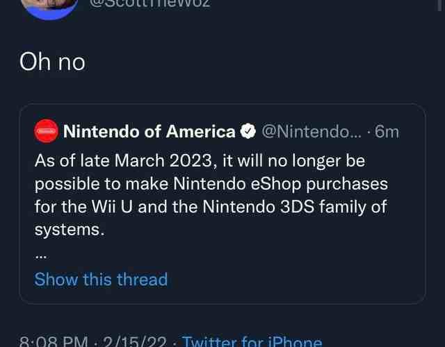 Nintendo ne vous laissera plus acheter de jeux numériques pour la Wii U et la 3DS après mars 2023.